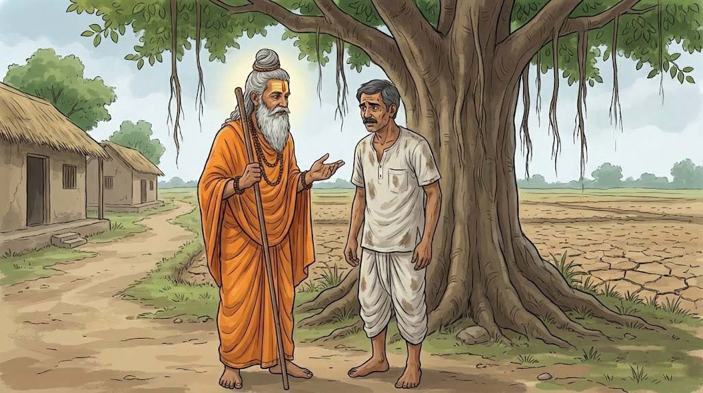 A sadhu advising the poor man to observe Bhaimi Ekadashi vrat.