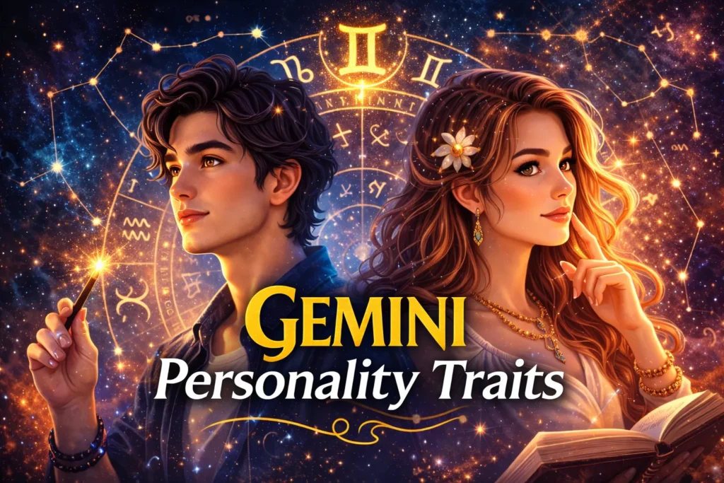 Gemini personality traits illustration showing mithun rashi characteristics