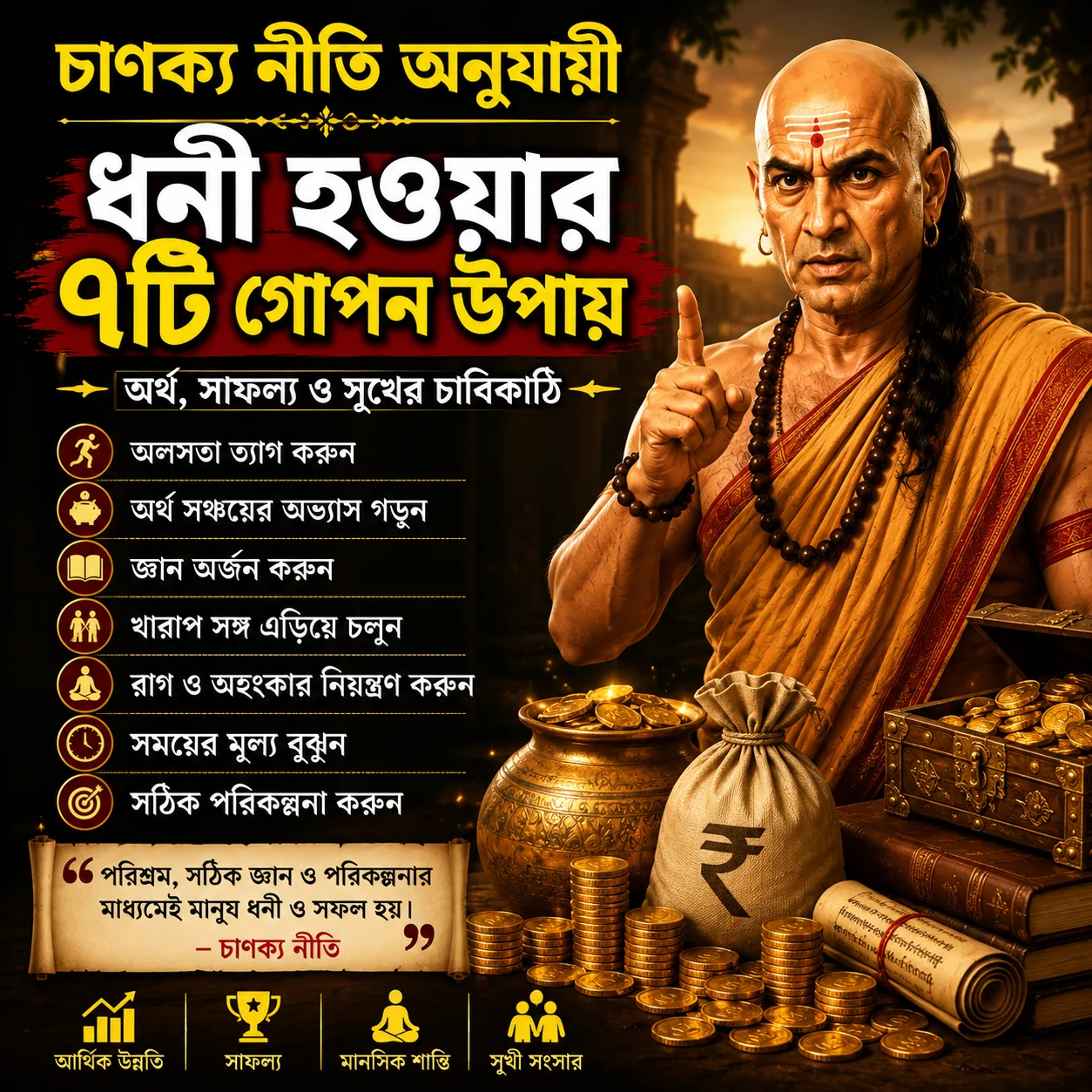 চাণক্য নীতি অনুযায়ী ধনী হওয়ার ৭টি গোপন উপায়