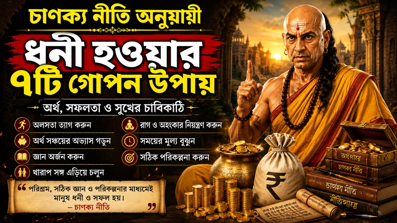 চাণক্য নীতি - ধনী হওয়ার উপায় চাণক্য নীতি অনুযায়ী ধনী হওয়ার ৭টি গোপন উপায়