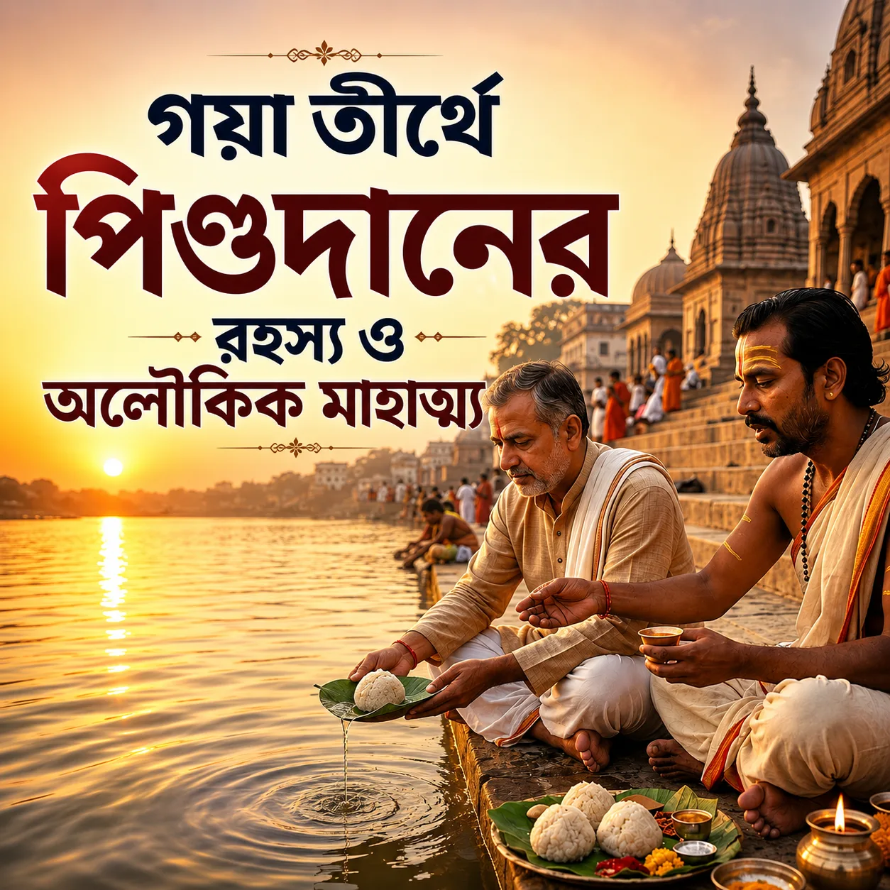 গয়া তীর্থে পিণ্ডদান করছেন পুরোহিত ও ভক্ত, পিণ্ডদানের রহস্য ও অলৌকিক মাহাত্ম্য