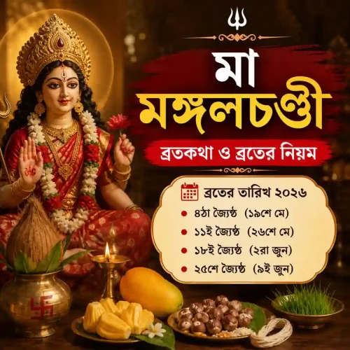 ২০২৬ সালের মা মঙ্গলচণ্ডী ব্রতের তারিখ, নিয়ম ও ব্রতকথার বাংলা পোস্টার